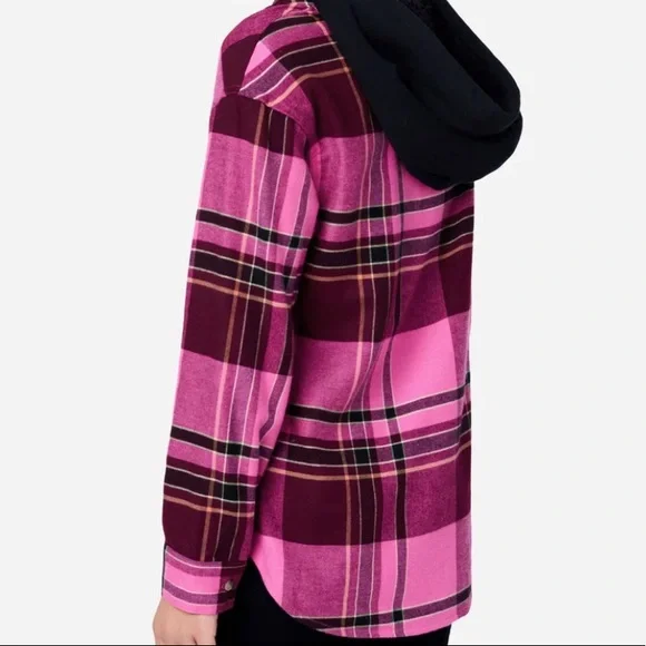 Plaid Faux Sherpa-Lined-Hood Shirt - Picture 2 of 2